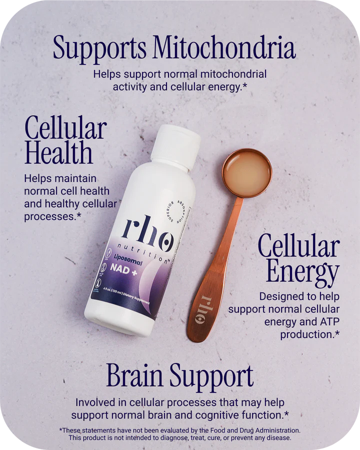 Rho Nutrition Liposomal NAD+ – Liquid Supplement Designed to Help Support Absorption – Active Form of NAD+ Helps Support Normal Cellular Health, Healthy Aging, Energy Metabolism and Overall Vitality
